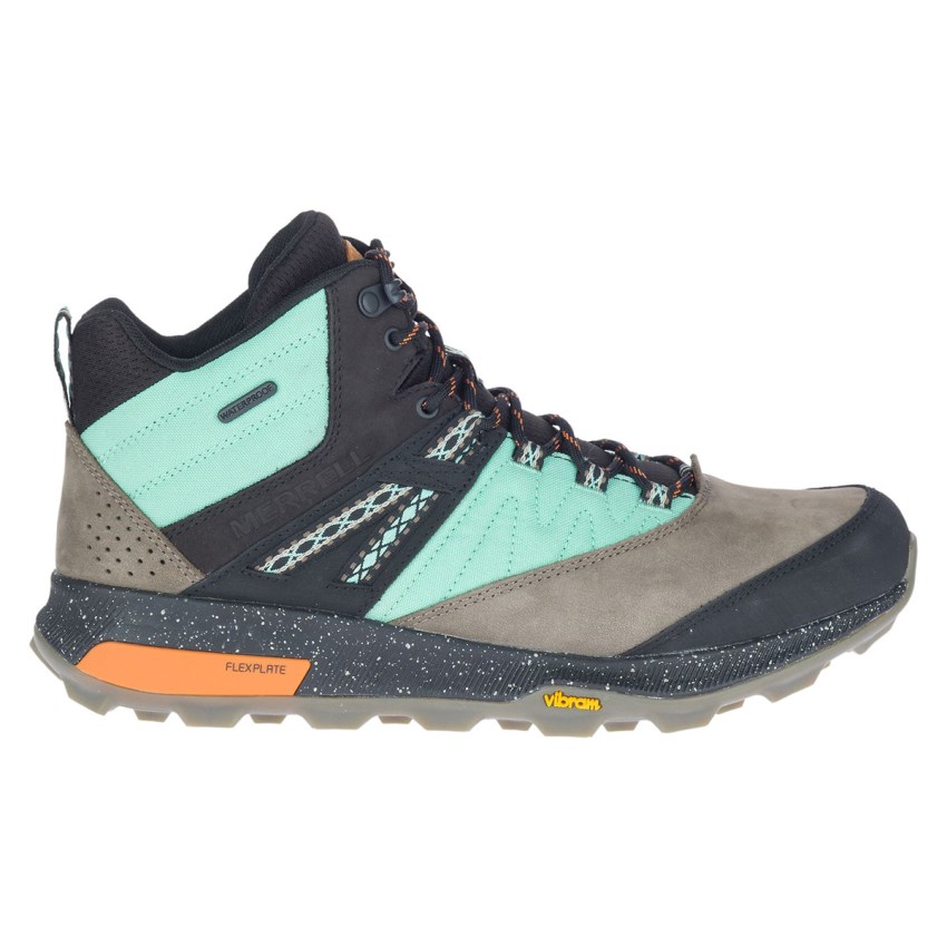 Chaussures Randonnée Merrell Zion Mid Waterproof X Unlikely Grise/Turquoise Homme | S.I.DKJM